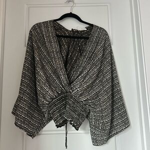 Black and white small floral print shirt, sz L